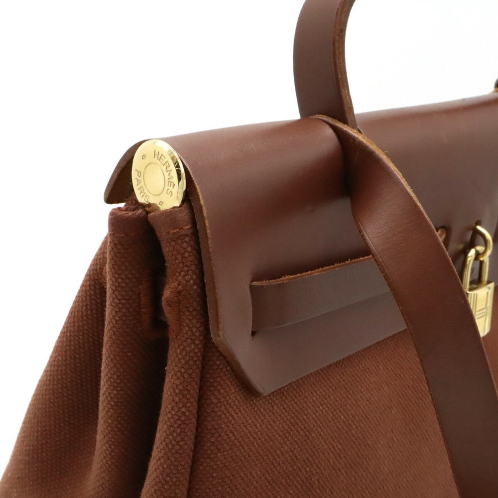 HERMES Hermes Airbag PM Handbag Shoulder Bag Toile Officier Leather Brown E S... - Picture 7 of 10